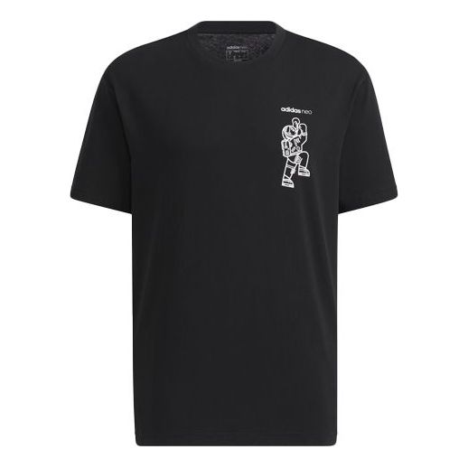 adidas neo M Splf Tee 2 Printing Sports Round Collar Male Black HC3833
