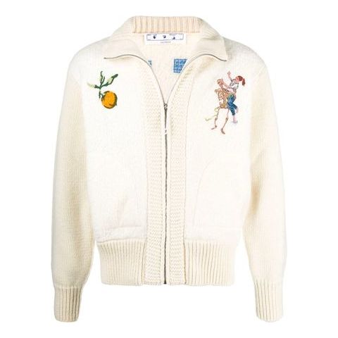 Off-White Knit Pattern aviator Solid Color Jacket Creamy White OMHF016F20KNI0010118