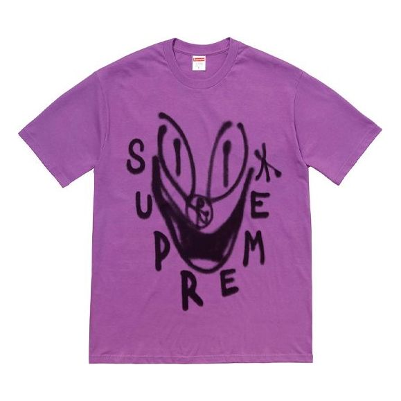 Supreme FW18 Smile Tee Purple Graffiti Smiling Face Printing Short Sleeve Unisex SUP-FW18-1188