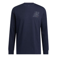 Men's adidas Alphabet Pattern Printing Solid Color Round Neck Long Sleeves Ink Blue T-Shirt HK6752