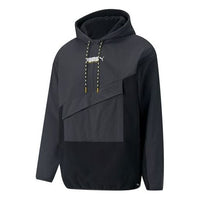 PUMA Fleece Lined Casual Drawstring hooded Splicing Pullover Black 533086-01