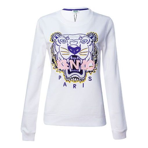 (WMNS) KENZO Tiger Head Pattern Long Sleeves Round Neck Hoodie White F852SW7054XA-01