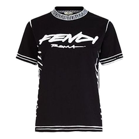 FENDI Series Contrasting Colors Cotton Short Sleeve Black FS7254AC6MF0GME