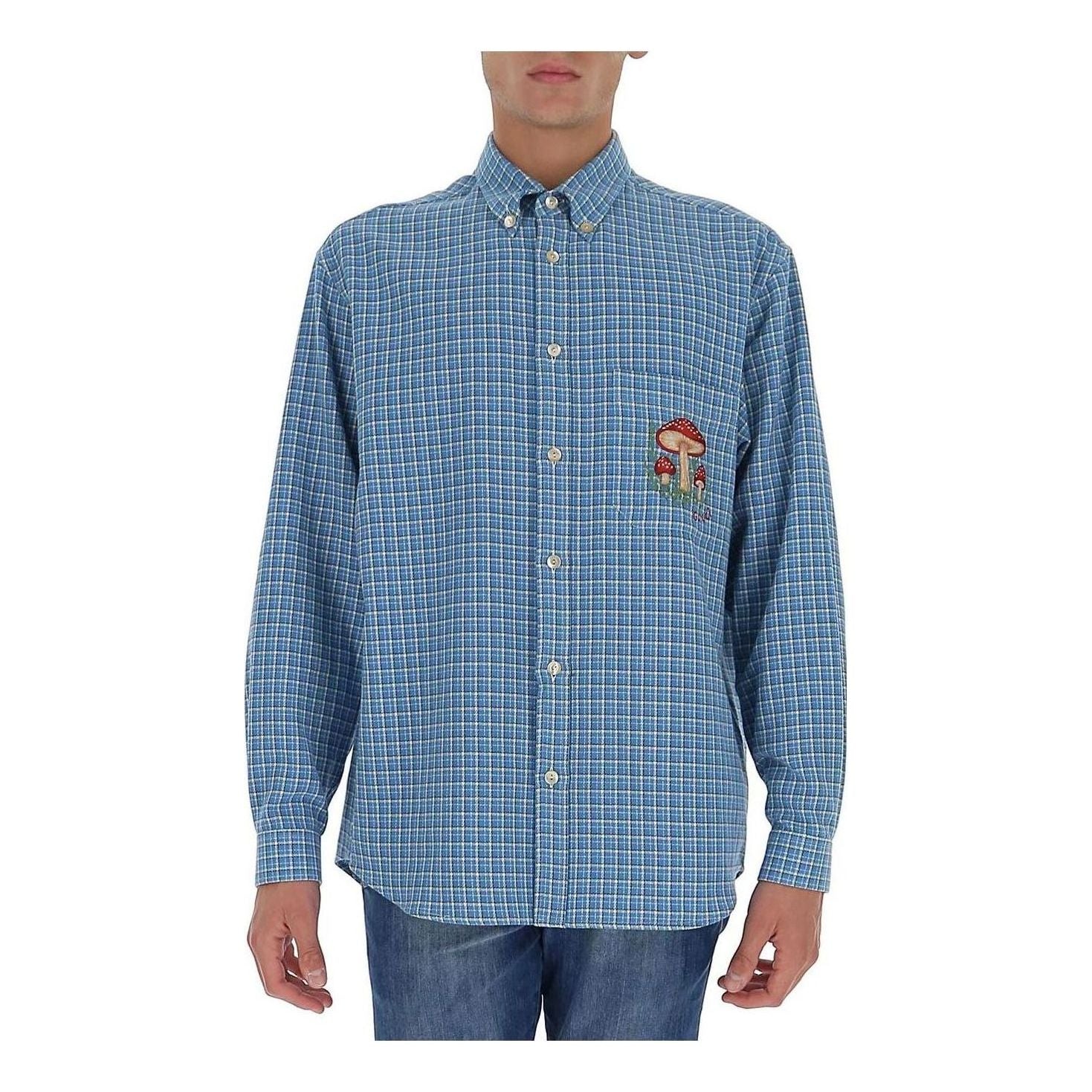 Gucci Mushroom Embroidery Check Shirt 'Blue' 628336-ZAFK2-4531
