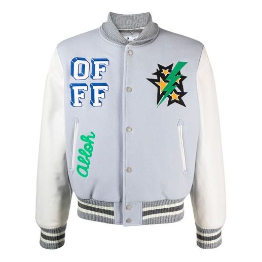 Off-White SS21 Pattern Printing aviator Jacket Blue OMJA059R21LEA0014155
