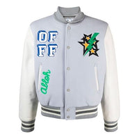 Off-White SS21 Pattern Printing aviator Jacket Blue OMJA059R21LEA0014155