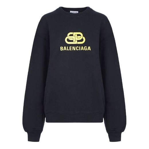 (WMNS) Balenciaga SS21 Logo Loose Swea Round-neck Long Sleeve Black 578132TEV191361