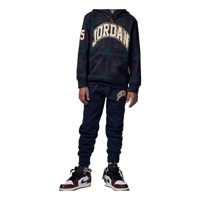 (GS) Air Jordan Plaid Po Hoodie Set 'Green' FB9442-451