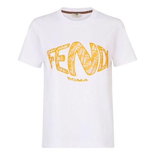 FENDI FW21 Fish-Eye Pattern Printing Round Neck Short Sleeve White FS7254AG80F0ZNM
