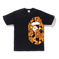 Men's BAPE Flame Ape Head Printing Short Sleeve Black 0ZXTEM110041E-BKQ