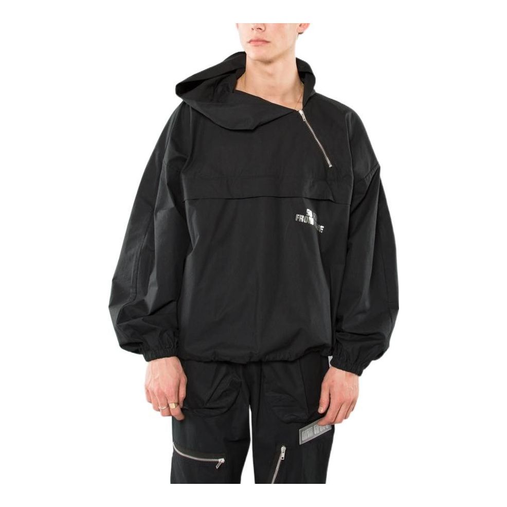 Men's Off-White Pattern Printing Diagonal Zipper Loose Fit Black OMBD006S189381371088