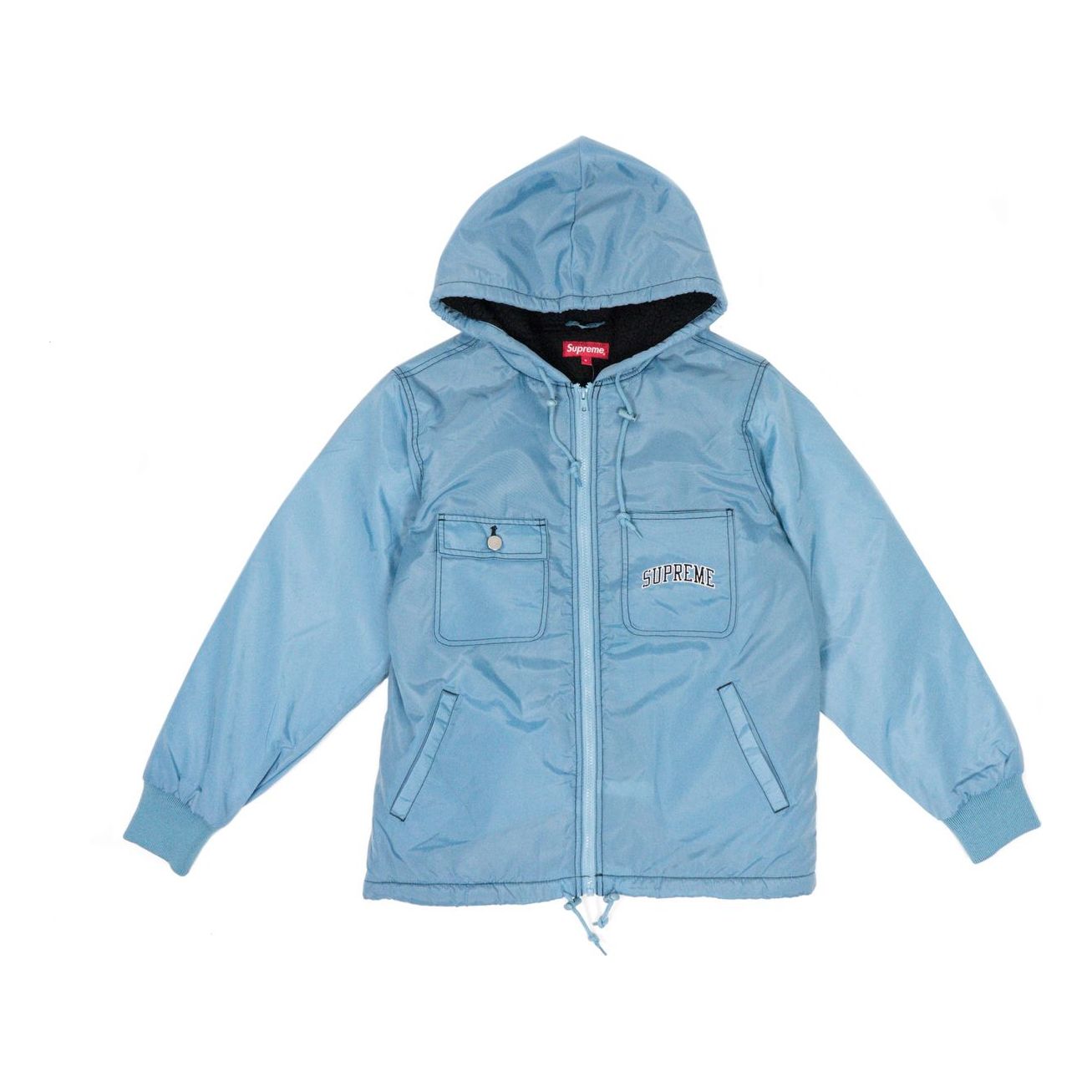 Supreme FW18 Sherpa Lined Nylon Zip Up Jacket Dusty Blue SUP-FW18-500