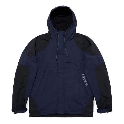 Men's UNDEFEATED Alphabet Printing Splicing Hooded Jacket Navy Blue UNDJK40027DPD