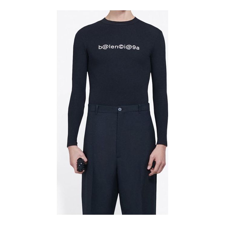 Men's Balenciaga Symbolic Creative Logo Printing Elastic Long Sleeves Black 620966TIV491070