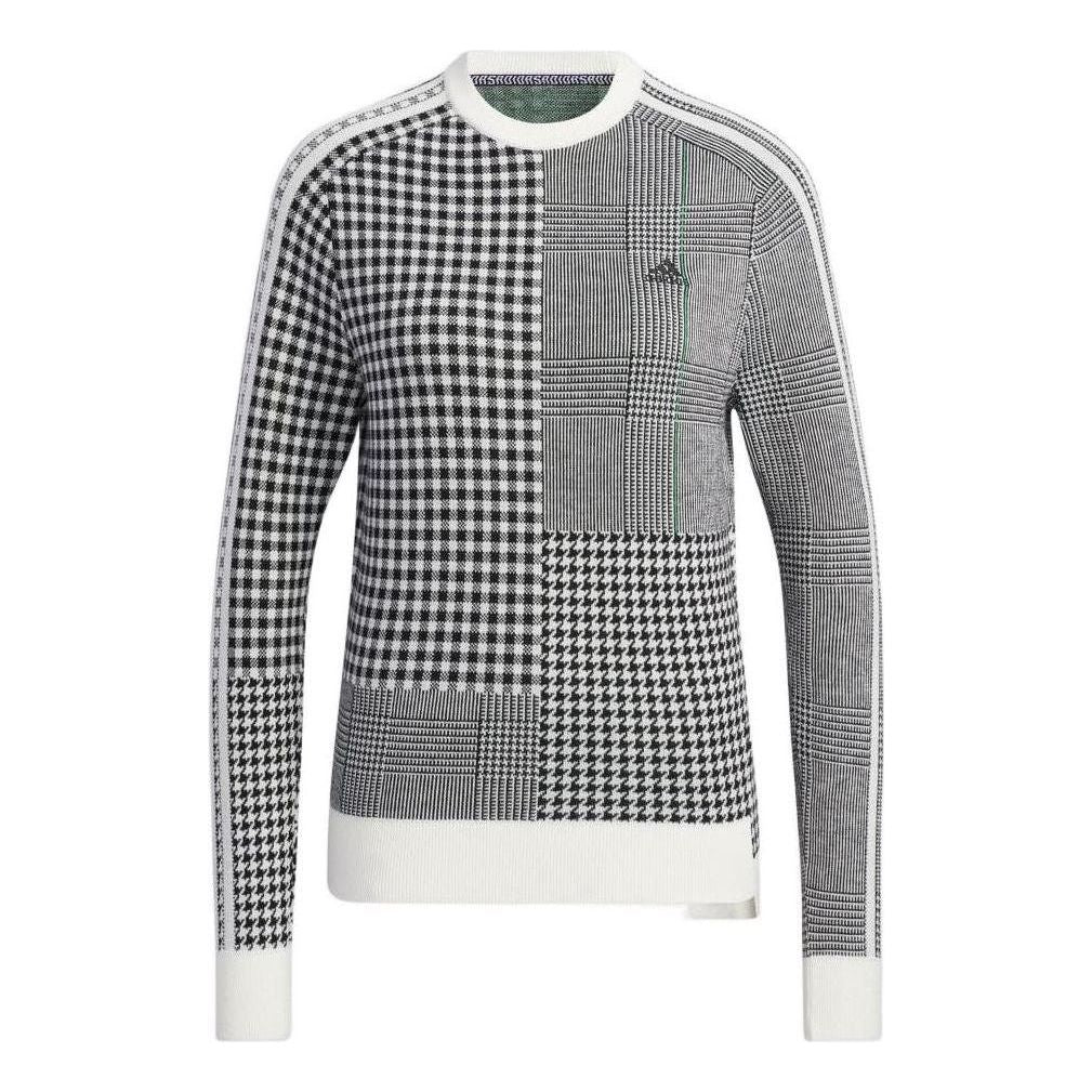 (WMNS) adidas Recycled Polyester Crewneck Check Long Sleeve Sweater Asia Sizing 'White Black' GT3668