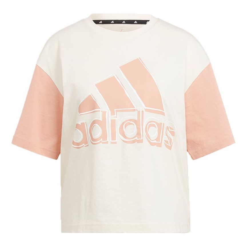 (WMNS) adidas Big Logo T Ss Logo Printing Loose Sports Short Sleeve Creamy White HB5103