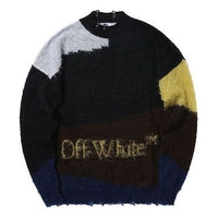 Men's Off-White Contrasting Colors Round Neck Long Sleeves Wool Sweater Black OFWKNOD6210MFGYX