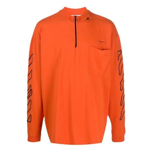 Men's Off-White Abstract Logo Printing Half Zipper Round Neck Loose Fit Orange OMAB031F191850111910