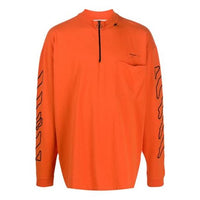 Men's Off-White Abstract Logo Printing Half Zipper Round Neck Loose Fit Orange OMAB031F191850111910