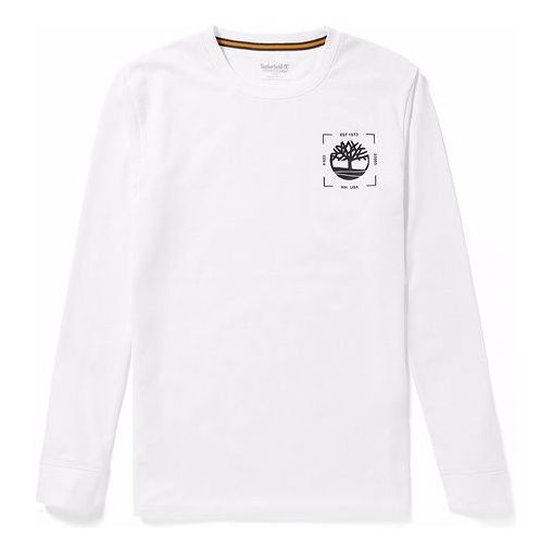Men's Timberland Logo Printing Round Neck Long Sleeves White A2BP8100