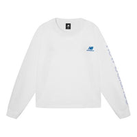 (WMNS) New Balance Letters Print Sleeve Sweatshirt Asia Sizing 'White Blue' AWT11385-WT