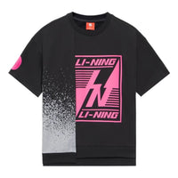 Li-Ning Pattern Printing Loose Round Neck Short Sleeve 'Black' AAES011-2