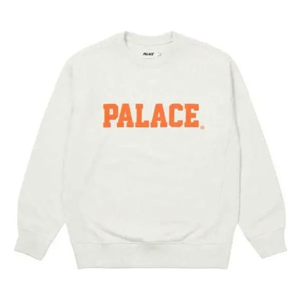 PALACE Unisex Healthily Crew Light Grey Marl Logo Round-Neck Long Sleeve Sweatshirt White P20CS150