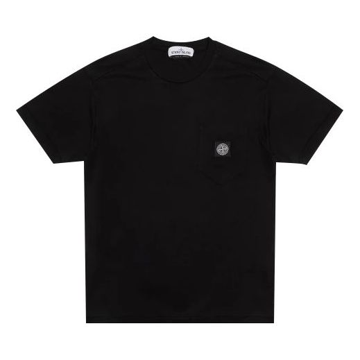 Men's STONE ISLAND Pocket Logo Round Neck Short Sleeve Black 721520113-V0029