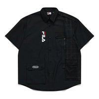 Men's FILA FUSION Multiple Pockets Splicing Short Sleeve Shirt Black T11M123403A-BK