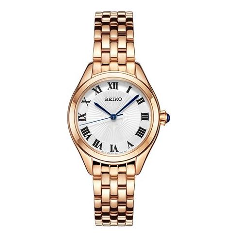 SEIKO Fashion Blue White Dial Rose Gold Strap 5 Waterproof Quartz Watch SWR042P1