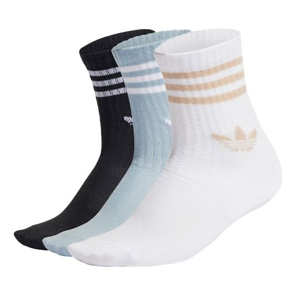 (GS) adidas originals Crew Socks 3 Pairs Logo 'White Black Blue' HL9337