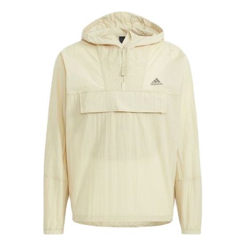 Men's adidas Solid Color Half Zipper Hooded Windbreaker Jacket Japanese Version Creamy White HD0068