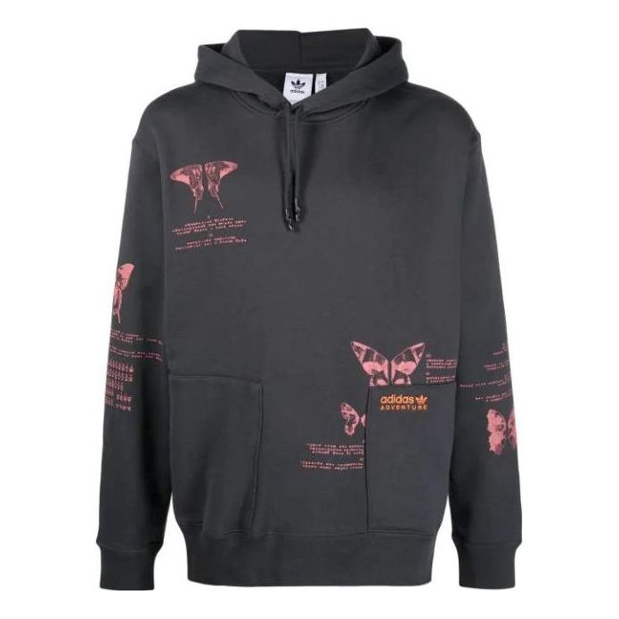 Men's adidas originals Butterfly Pattern Printing Hooded Long Sleeves Gray HF4792