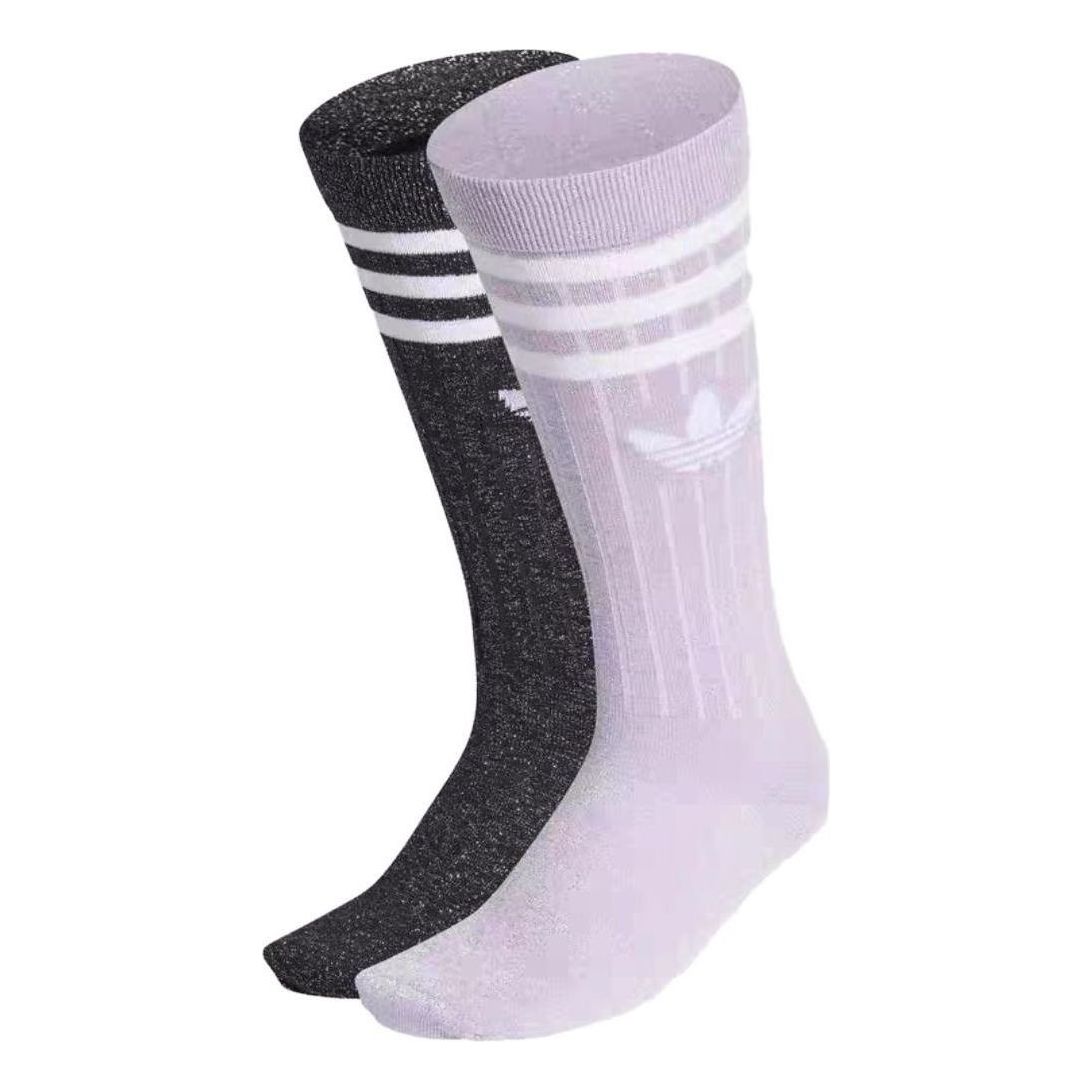 (WMNS) adidas Full Glitter Crew Socks 2 Pairs 'Purple Black' GN3065