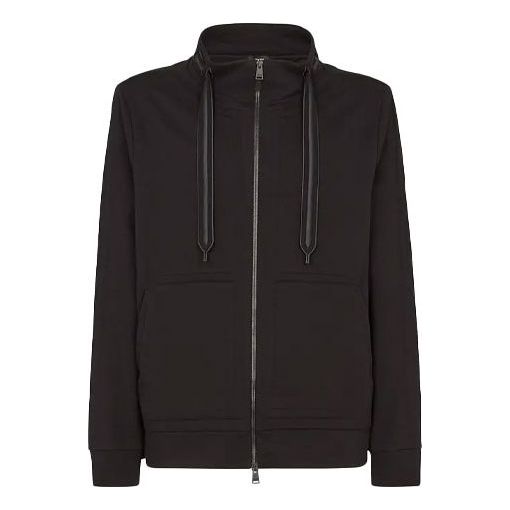 Men's FENDI FW21 Back Logo Pattern Long Sleeves Zipper Black FY1071A6P7F0QA1