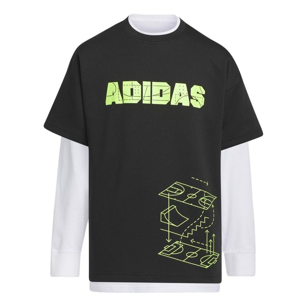 (GS) adidas Original Street Sport 2-In-1 T-Shirt 'Black White' IN6552