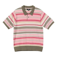 Stussy Stripe Pattern Loose Short Sleeve Polo Shirt Unisex Pink 117090