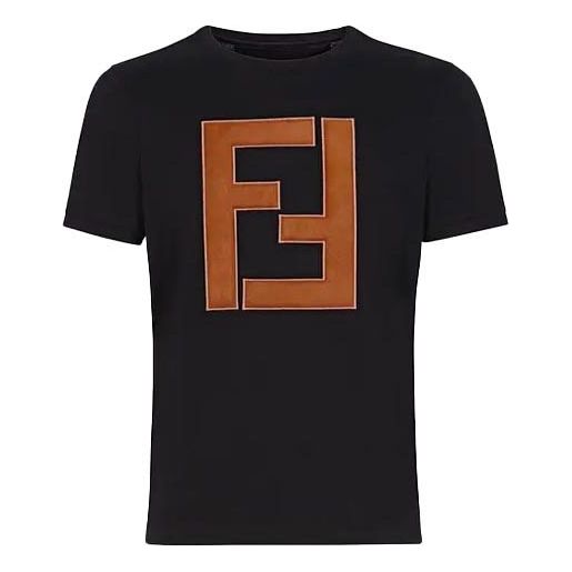 FENDI SS21 Logo Pattern Round Neck Short Sleeve T-Shirts 'Black' FY0894A2BNF0QA1