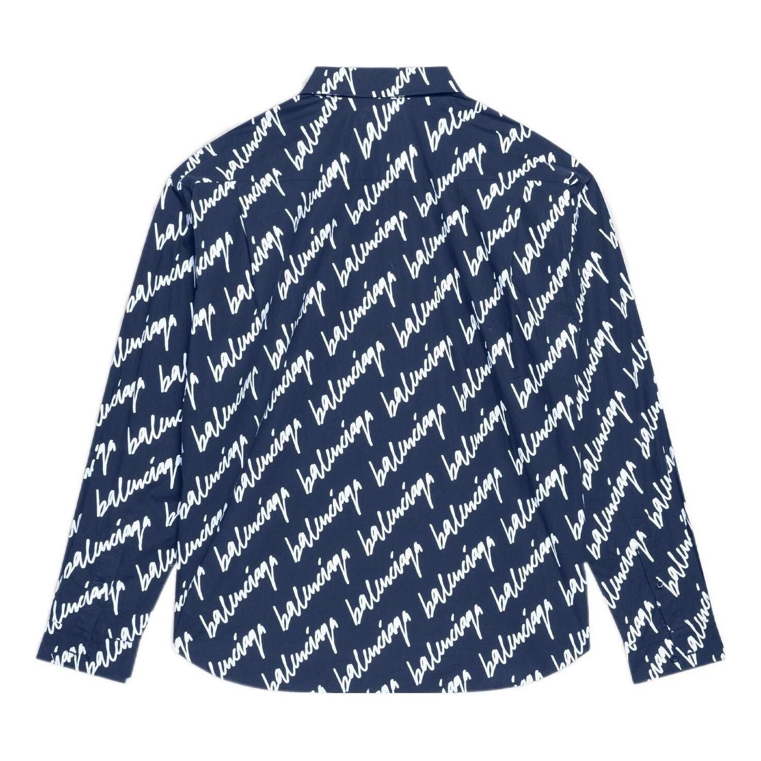 Balenciaga Scribble Logo Short Sleeve Shirt Large Fit 'Midnight Blue' 662983TLLJ48502