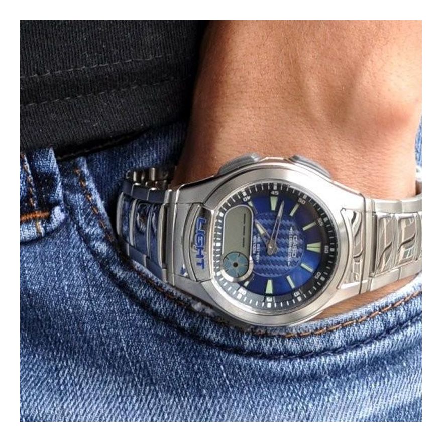 CASIO Stainless Steel Strap SilverBlue Analog/Digital Combo AQ-180WD-2A2021