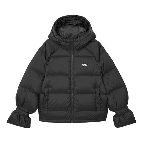 (WMNS) Skechers Zip-up Hooded Long Sleeve Down Jacket 'Black' L421W113-0018