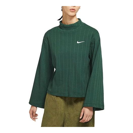(WMNS) Nike Sportswear ribbed Knit High Collar Long Sleeves Knit Long Sleeves Green DM6400-397