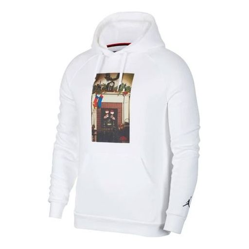 Air Jordan Embroidered Printing hooded Pullover Athleisure Casual Sports Fleece Lined US Edition White CT4885-100
