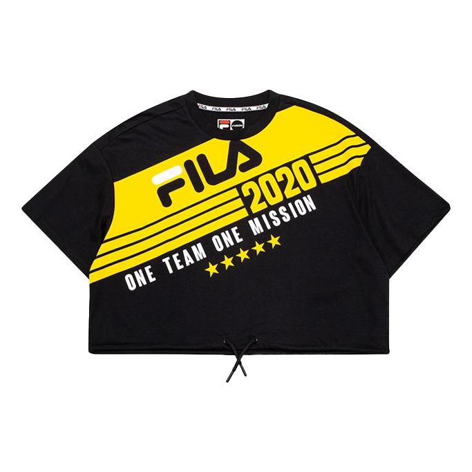 (WMNS) FILA FUSION Loose Dropped Shoulder Sleeves Short Sleeve Black T11W032101F-BK