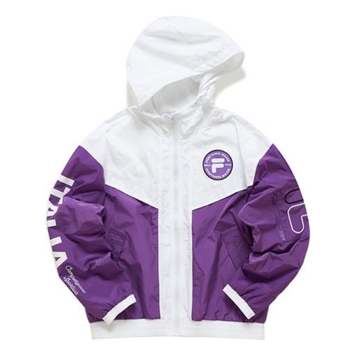Fila FUSION Contrasting Colors Logo Printing Sports Hooded Jacket Purple T11W112708F-PU