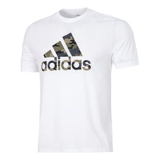 Men's adidas Camo Bos G T Camouflage Logo Printing Sports Round Neck Short Sleeve White HE2371