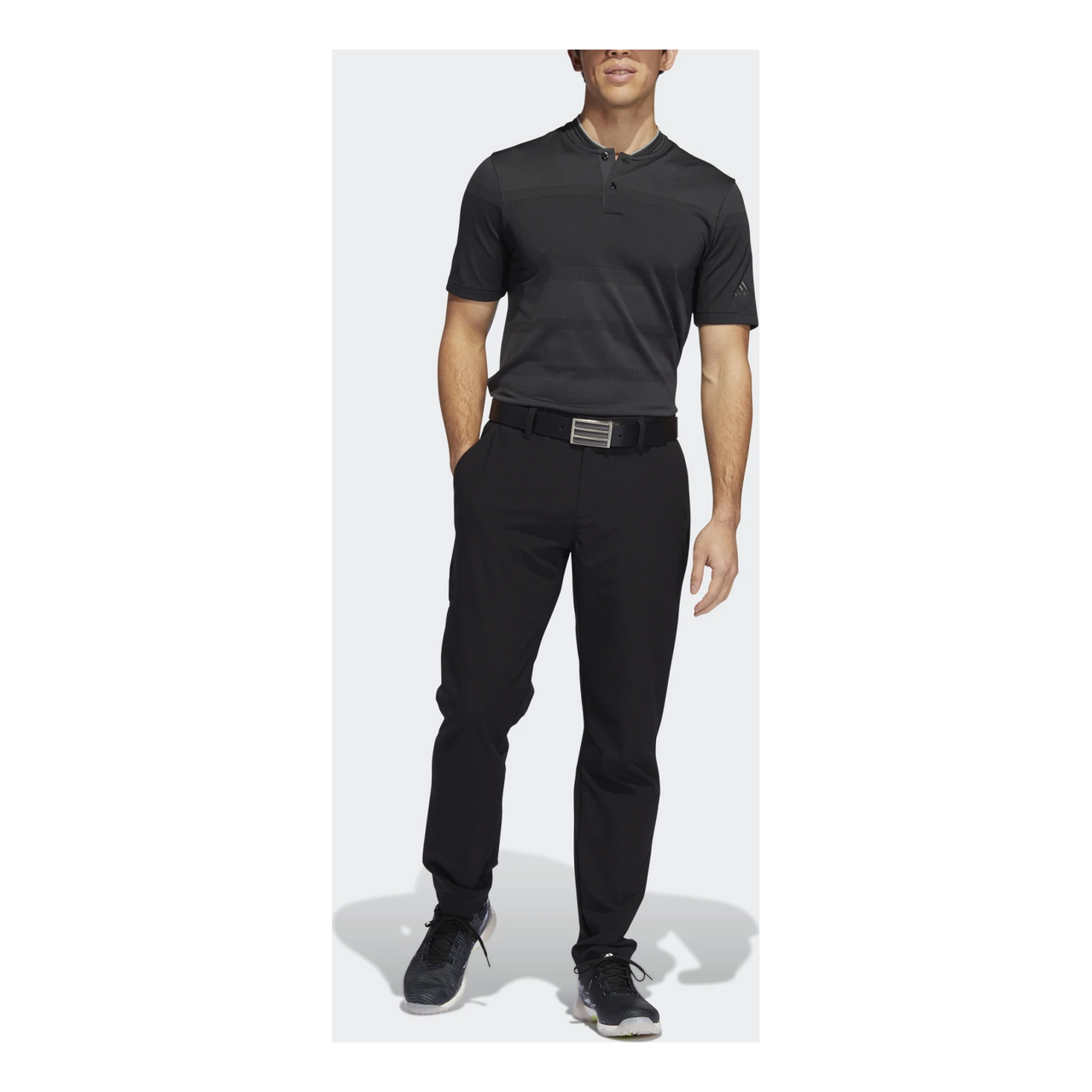 Men's adidas Solid Color Knit Casual Short Sleeve Carbon Black Polo Shirt H61758