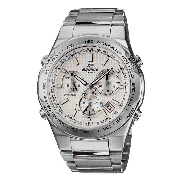 Men's CASIO Edifice Series Stainless Steel Case Strap Waterproof Quartz Movement Watch Silver Mens EF-528D-7AV