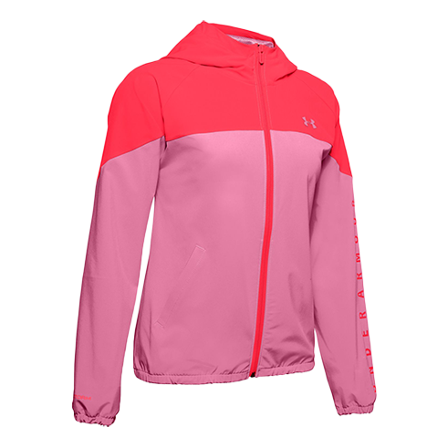 (WMNS) Under Armour Woven Zipper hooded Jacket Pink Red 1351794-691