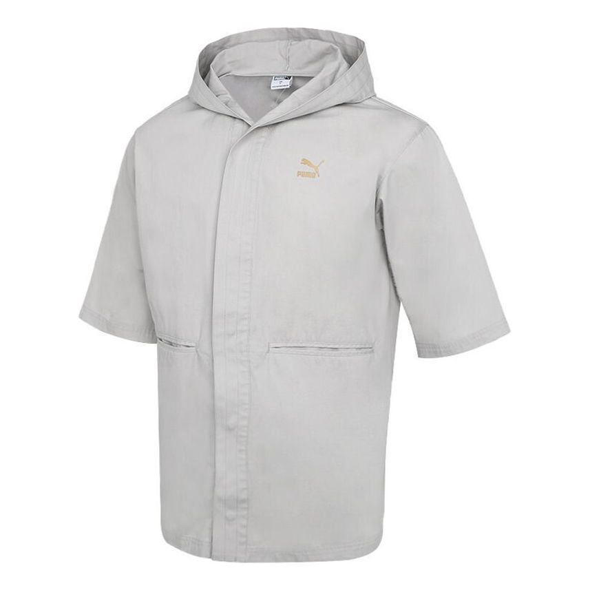 PUMA Summer Athleisure Casual Sports hooded Short Sleeve Jacket light grey 533733-09